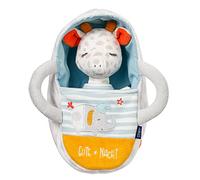 Fehn 053166 Giraffe Cuddly Toy with Carrying Bag - With ‘Glow-in-the-dark’ Embroidery - For Babies from Newborns Upwards - Size: 23 cm.