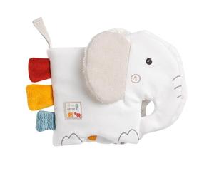 Fehn 056099 Fabric Book Elephant FehnNATUR - Organic Feelbook for Babies and Toddlers from 0+ Months - Promotes the sense of touch and self-perception - Size: 16 x 12 cm