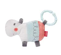 FEHN 059175 Mini Hippo with Ring / Grasping Toy for Rattling, Feeling, Playing with Cuddly Soft Fabric Animal - A Loyal Companion for Babies and Toddlers from 0+ Months