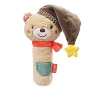 Fehn 060478 Gripping Rod Bear - Soft Toy Companion with Rattle and Squeaker - For Babies and Toddlers from Newborns Onwards - Size: 16 cm