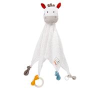 Fehn FehnNatur 056044 Zebra Deluxe Comforter - Soft Toy Cuddle Blanket Made of Certified Organic Cotton (Organic Cultivation) with Wooden Ring, Dummy Attachment for Babies & Toddlers from 0+ Months