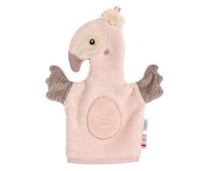 Fehn Flamingo Wash Mitt - Face Cloth with Animal Motif for Happy Bathing Fun - Absorbent & Cuddly Soft - for Babies and Children from 0+ Months