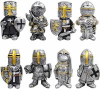 Fehodun 8 Pieces Garden Gnomes Knight Figurine Mini European Knight Statue Medieval Templar Recavator Guard Sculpture Guardian Indoor Figure Decoration Outdoor Garden Lawn Art Decor Gifts