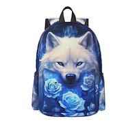 FeHuew 16 inch backpack Cute Sunflower Sloth Laptop Backpack Full Print School Bookbag Shoulder Bag for Travel Daypack, Blue Roses Wolf, 11"x6.7"x16"