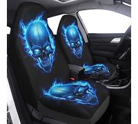 FeHuew 2Pc Blue Fire Skull Car Seat Covers Front Seats Only Flexible Lightweight Universal Auto Full Cover Seat Protectors Accessories for Cars SUV Sedan Office Chair
