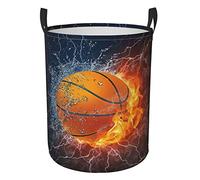 FeHuew 3D Fire Basketball Collapsible Laundry Basket with Handle Waterproof Fabric Hamper Laundry Storage Baskets Organizer Large Bins for Dirty Clothes,toys,Bathroom