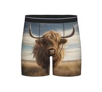 FeHuew Colorful Dog Cat Paw Print Funny Boxer Brief For Men Breathable Stretch Underwear Fun Novelty Gift, Highland Cute Cow, M