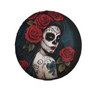 FeHuew Rose Sugar Skull Women's Replacement Tyre Cover 17 Inch Waterproof Dustproof Universal Spare Wheel Tire Covers Fits Trailers, Motorhomes, SUVs, Many Vehicles with One
