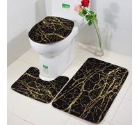 FEHWI 3 Piece Non-Slip Bath Mat Set,Luxury Thick Microfiber Shaggy Bathroom Rugs,Machine Washable Quick Dry Rugs,Absorbent,Luxurious black and gold marble pattern with complex gold radiances luxury