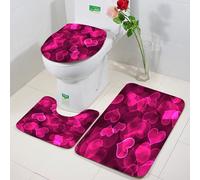 FEHWI 3 Piece Non-Slip Bath Mat Set,Luxury Thick Microfiber Shaggy Bathroom Rugs,Machine Washable Quick Dry Rugs,Absorbent,Hot Pink, Cute Cute Heart Shapes