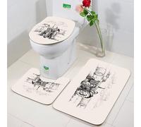 FEHWI 3 Piece Non-Slip Bath Mat Set,Luxury Thick Microfiber Shaggy Bathroom Rugs,Machine Washable Quick Dry Rugs,Absorbent,Retro tractor in field hand drawn illustration. Vector.