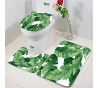 FEHWI 3 Piece Non-Slip Bath Mat Set,Luxury Thick Microfiber Shaggy Bathroom Rugs,Machine Washable Quick Dry Rugs,Absorbent,Lush tropical banana leaves，Vivid green banana leaves，Strange banana leaves
