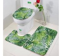 FEHWI 3 Piece Non-Slip Bath Mat Set,Luxury Thick Microfiber Shaggy Bathroom Rugs,Machine Washable Quick Dry Rugs,Absorbent,Lush tropical leaves pattern, repeat design of green leaves drawn with wate
