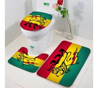 FEHWI 3 Piece Non-Slip Bath Mat Set,Luxury Thick Microfiber Shaggy Bathroom Rugs,Machine Washable Quick Dry Rugs,Absorbent,Rasta, Judah Lion With A Rastafarian Flag King Jungle Reggae Theme Art Prin