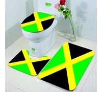 FEHWI 3 Piece Non-Slip Bath Mat Set,Luxury Thick Microfiber Shaggy Bathroom Rugs,Machine Washable Quick Dry Rugs,Absorbent,Jamaica's flag, bold green, black and yellow design, is the eternal symbol