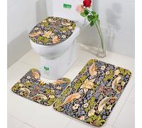 FEHWI 3 Piece Non-Slip Bath Mat Set,Luxury Thick Microfiber Shaggy Bathroom Rugs,Machine Washable Quick Dry Rugs,Absorbent,William Morris's famous Strawberry Thief pattern (1883).
