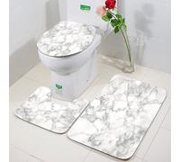 FEHWI 3 Piece Non-Slip Bath Mat Set,Luxury Thick Microfiber Shaggy Bathroom Rugs,Machine Washable Quick Dry Rugs,Absorbent,White marble texture, display of timeless beauty and vein pattern of natura