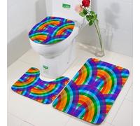 FEHWI 3 Piece Non-Slip Bath Mat Set,Luxury Thick Microfiber Shaggy Bathroom Rugs,Machine Washable Quick Dry Rugs,Absorbent,Round mosaic design, overlapping circles, forming a bright rainbow seamless
