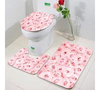 FEHWI 3 Piece Non-Slip Bath Mat Set,Luxury Thick Microfiber Shaggy Bathroom Rugs,Machine Washable Quick Dry Rugs,Absorbent,Pink rose, luxurious pink rose, evokes love and tenderness in the sea of