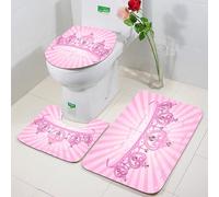 FEHWI 3 Piece Non-Slip Bath Mat Set,Luxury Thick Microfiber Shaggy Bathroom Rugs,Machine Washable Quick Dry Rugs,Absorbent,Queen Childhood Theme Pink Heart