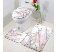 FEHWI 3 Piece Non-Slip Bath Mat Set,Luxury Thick Microfiber Shaggy Bathroom Rugs,Machine Washable Quick Dry Rugs,Absorbent,Marble design, smooth appearance, delicate striped design in pink, white an