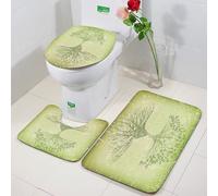 FEHWI 3 Piece Non-Slip Bath Mat Set,Luxury Thick Microfiber Shaggy Bathroom Rugs,Machine Washable Quick Dry Rugs,Absorbent,Tree of life, roots in soil reflect mysterious life wisdom growth and aging