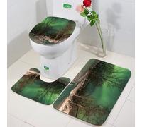 FEHWI 3 Piece Non-Slip Bath Mat Set,Luxury Thick Microfiber Shaggy Bathroom Rugs,Machine Washable Quick Dry Rugs,Absorbent,Wnight view, snowy landscape, leafless trees and glowing green aurora light