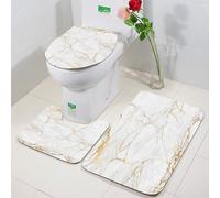 FEHWI 3 Piece Non-Slip Bath Mat Set,Luxury Thick Microfiber Shaggy Bathroom Rugs,Machine Washable Quick Dry Rugs,Absorbent,Marble pattern, white marble with golden stripes, showing the natural beaut