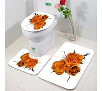 FEHWI 3 Piece Non-Slip Bath Mat Set,Luxury Thick Microfiber Shaggy Bathroom Rugs,Machine Washable Quick Dry Rugs,Absorbent,Rose Decorations, Three Roses Flowers Victorian