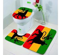 FEHWI 3 Piece Non-Slip Bath Mat Set,Luxury Thick Microfiber Shaggy Bathroom Rugs,Machine Washable Quick Dry Rugs,Absorbent,Rasta, Rastafarian flag with Judah Lion on the music inspired image