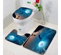 FEHWI 3 Piece Non-Slip Bath Mat Set,Luxury Thick Microfiber Shaggy Bathroom Rugs,Machine Washable Quick Dry Rugs,Absorbent,black cat boldly leap towards the full moon, capturing grace and mystery