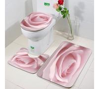 FEHWI 3 Piece Non-Slip Bath Mat Set,Luxury Thick Microfiber Shaggy Bathroom Rugs,Machine Washable Quick Dry Rugs,Absorbent,Floral art, pink rose with delicate pink rose petals