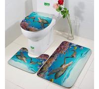 FEHWI 3 Piece Non-Slip Bath Mat Set,Luxury Thick Microfiber Shaggy Bathroom Rugs,Machine Washable Quick Dry Rugs,Absorbent,of two sea turtles swimming underwater