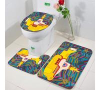 FEHWI 3 Piece Non-Slip Bath Mat Set,Luxury Thick Microfiber Shaggy Bathroom Rugs,Machine Washable Quick Dry Rugs,Absorbent,Yellow Submarine The Beatles Rock Band Illustration