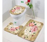 FEHWI 3 Piece Non-Slip Bath Mat Set,Luxury Thick Microfiber Shaggy Bathroom Rugs,Machine Washable Quick Dry Rugs,Absorbent,vintage flower