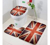 FEHWI 3 Piece Non-Slip Bath Mat Set,Luxury Thick Microfiber Shaggy Bathroom Rugs,Machine Washable Quick Dry Rugs,Absorbent,Retro Union Jack, British flag eliminates union Jack, iconic union Jack wit