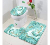 FEHWI 3 Piece Non-Slip Bath Mat Set,Luxury Thick Microfiber Shaggy Bathroom Rugs,Machine Washable Quick Dry Rugs,Absorbent,Marble turquoise and gold colors on a white paper