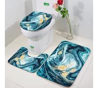 FEHWI 3 Piece Non-Slip Bath Mat Set,Luxury Thick Microfiber Shaggy Bathroom Rugs,Machine Washable Quick Dry Rugs,Absorbent,Marble Abstract Ripples Ocean Blue Swirls Teal Agate Natural Luxury Gold Ar
