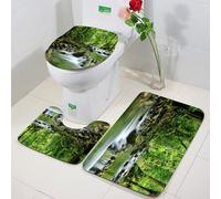 FEHWI 3 Piece Non-Slip Bath Mat Set,Luxury Thick Microfiber Shaggy Bathroom Rugs,Machine Washable Quick Dry Rugs,Absorbent,Rainforest ations, mountain stream in a tropical rainforest foliage landsca