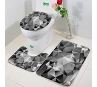 FEHWI 3 Piece Non-Slip Bath Mat Set,Luxury Thick Microfiber Shaggy Bathroom Rugs,Machine Washable Quick Dry Rugs,Absorbent,White Black and Gray Polygonal Mosaic Background Geometric Abstract Triangu