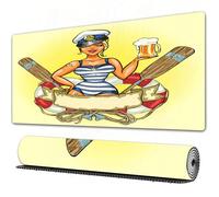 FEHWI Gaming Mouse Pad Extra Large Keyboard Mouse Mat Desk Pad Soft Smooth Surface and Anti-Slip Rubber,Girls,Pin Up Sexy Sailor Girl Lifebuoy with Captain Hat and Costume Glass,16x29.5 in
