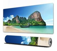 FEHWI Gaming Mouse Pad Extra Large Keyboard Mouse Mat Desk Pad Soft Smooth Surface and Anti-Slip Rubber,Tropical Set,Railay Beach in Krabi Thailand Small Boat Crystal Water Rock Cliff Trop,16x35.5 in