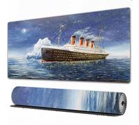 FEHWI Gaming Mouse Pad Extra Large Keyboard Mouse Mat Desk Pad Soft Smooth Surface and Anti-Slip Rubber,riginal oil painting of Titanic and iceberg in ocean at night on canvas.Full moon an,16x29.5 in