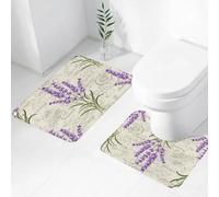 FEHWI Luxury 2 Piece Bath Mat Set Non Slip Ultra Soft Bathroom Mats Water Absorbent Bath Mats Machine Washable Rug Toilet Mat,with lavenders on vintage postcard background.