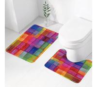 FEHWI Luxury 2 Piece Bath Mat Set Non Slip Ultra Soft Bathroom Mats Water Absorbent Bath Mats Machine Washable Rug Toilet Mat,Watercolor checkered background. Rainbow colors.