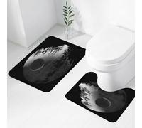 FEHWI Luxury 2 Piece Bath Mat Set Non Slip Ultra Soft Bathroom Mats Water Absorbent Bath Mats Machine Washable Rug Toilet Mat,War Death Star Black Gray