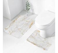FEHWI Luxury 2 Piece Bath Mat Set Non Slip Ultra Soft Bathroom Mats Water Absorbent Bath Mats Machine Washable Rug Toilet Mat,Marble pattern, white marble with golden stripes, showing the natural be