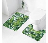 FEHWI Luxury 2 Piece Bath Mat Set Non Slip Ultra Soft Bathroom Mats Water Absorbent Bath Mats Machine Washable Rug Toilet Mat,Lush tropical leaves pattern, repeat design of green leaves drawn with w