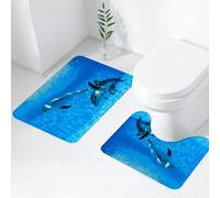 FEHWI Luxury 2 Piece Bath Mat Set Non Slip Ultra Soft Bathroom Mats Water Absorbent Bath Mats Machine Washable Rug Toilet Mat,Trio of Dolphins Gliding in the Azure Depths, Displaying the Beauty of M