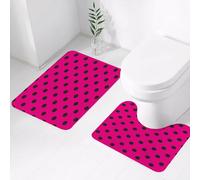 FEHWI Luxury 2 Piece Bath Mat Set Non Slip Ultra Soft Bathroom Mats Water Absorbent Bath Mats Machine Washable Rug Toilet Mat,Hot Pink,Pop Art Inspired Design Retro Pattern of Black Polka Dots Class
